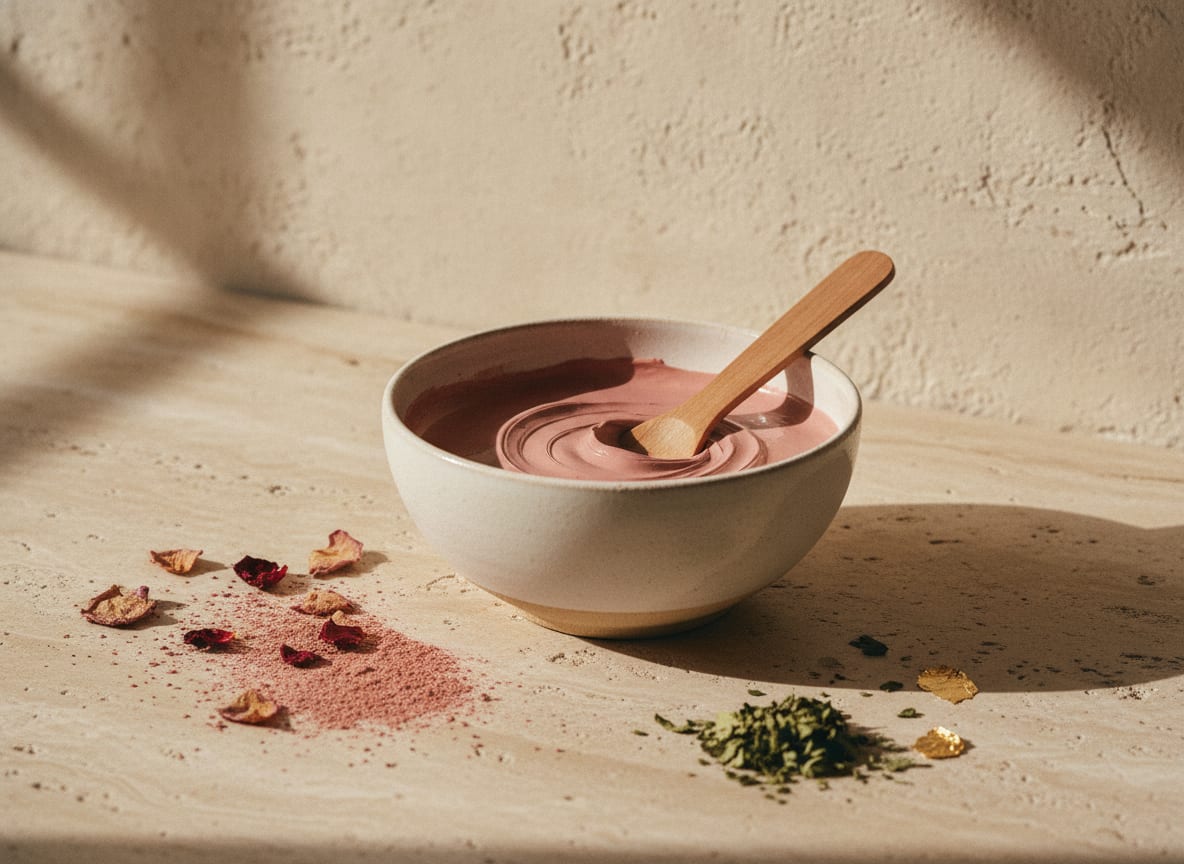 Masque Argile Rose — mise en scène ambiance naturelle